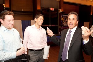 At right, C. Howard Wietschner ’88YC, head of the Hedge Fund Industry Group at Goldman Sachs, talks to students.