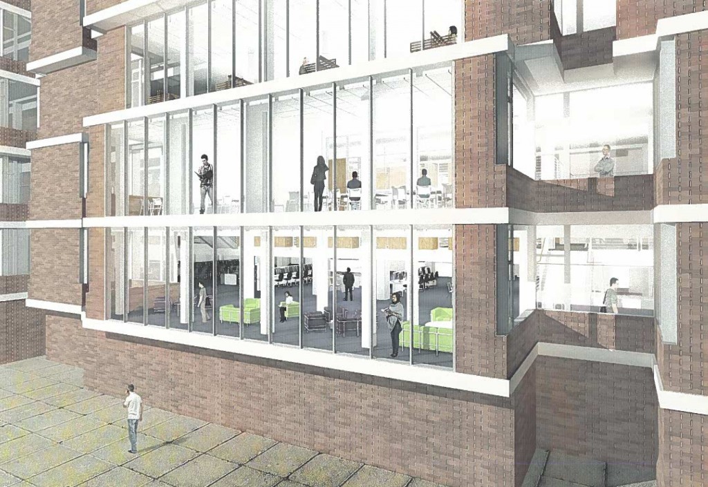 The library renovations will feature new floor-to-ceiling windows