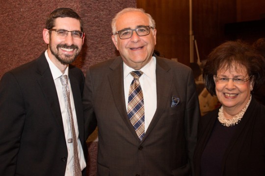 Left to right: Rabbi Yosef Kalinsky, President Richard M. Joel and Tova Rosenberg