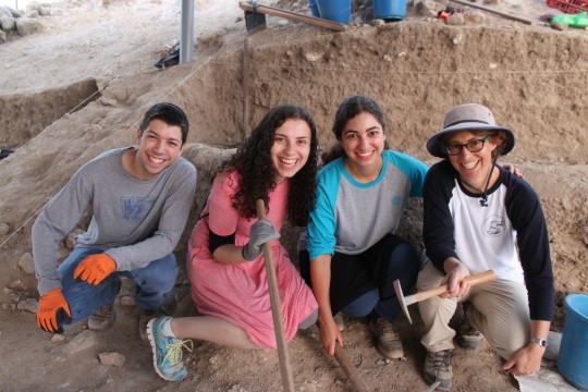 Students x, Meredith Shapiro, Y and Professor Jill Katz are excavating the Biblical city of Gath. 