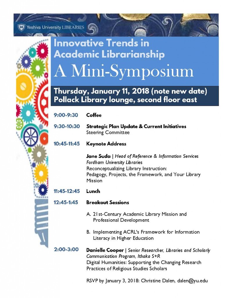 Innovative Trends in Academic Libraries--A Yeshiva University Mini-Symposium, invitation