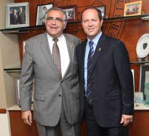 President Richard M. Joel and Jerusalem Mayor Nir Barkat at Yeshiva University