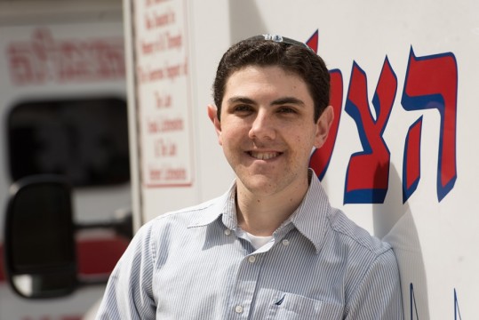 Portrait of Yosef Frenkel, a YC student who is graduating and being highlighted in YU Today. He is planning on going into medical school and is currently an EMT. He is also involved in the theater department at YC.