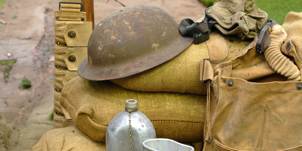 Several items displayed from a World War I soldier