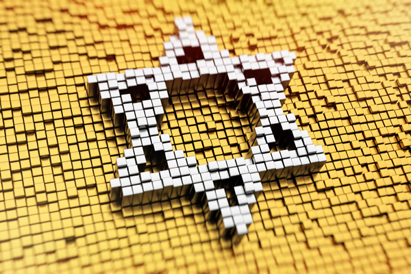 Pixelated symbol of Magen David made from cubes, mosaic pattern