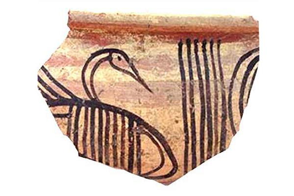 Sherd of Philistine pottery with a bird figure