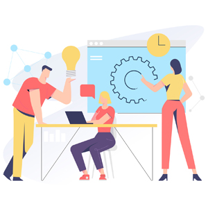 Teamwork related, vector illustration concept for application and website development. The illustration contains business people, employees, clients, men and woman characters.