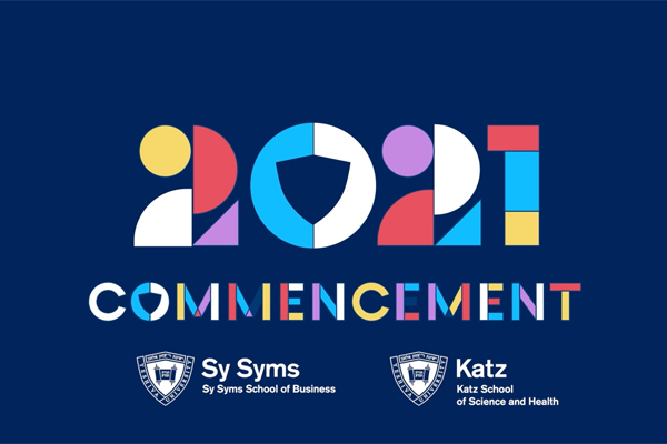 Commencement placard for the 2021 Sy Sym/Katz School co-celebration