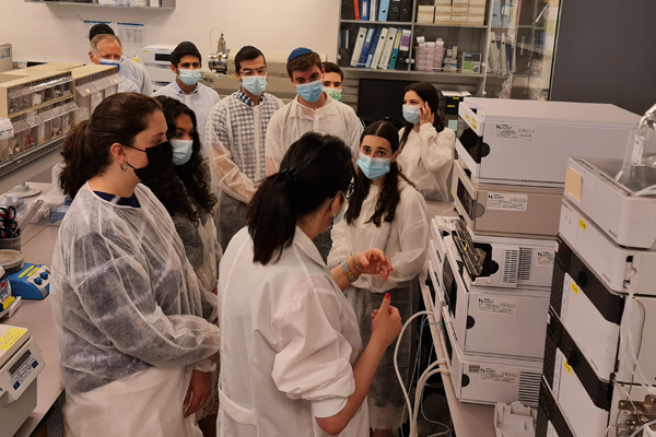 Student interns exploring research labs at BioLineRX in Modi'in Israel
